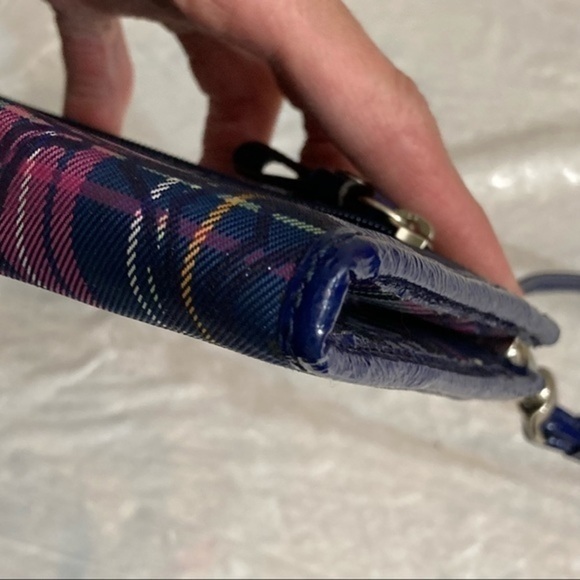 Coach purple pink plaid large wristlet bag